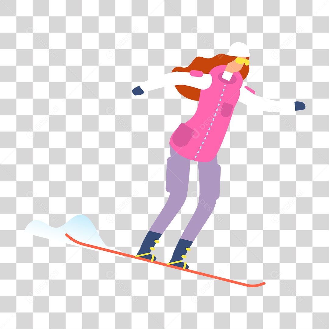 Desenho Mulher Esquiando na Neve PNG Transparente