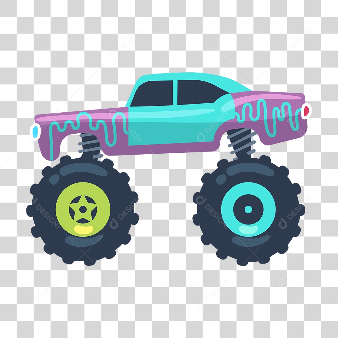 Desenho de Carro Monster Azul e Roxo PNG Transparente
