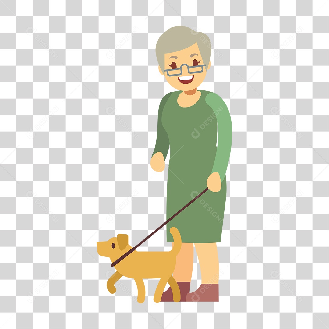 Desenho Idosa com Cachorro PNG Transparente