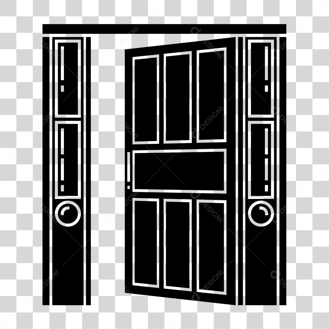 Desenho de Porta Preto e Branco PNG Transparente
