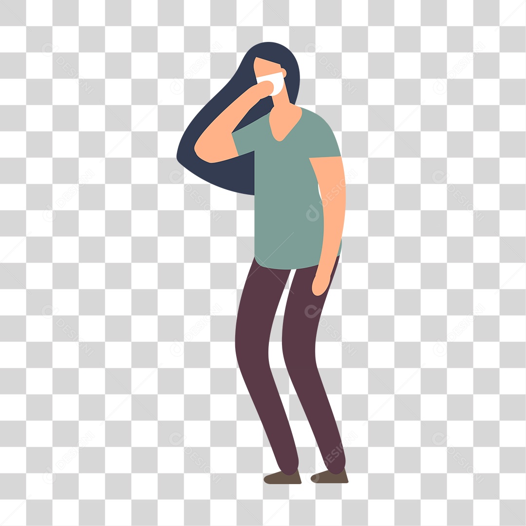 Desenho de Mulher com Mascara PNG Transparente