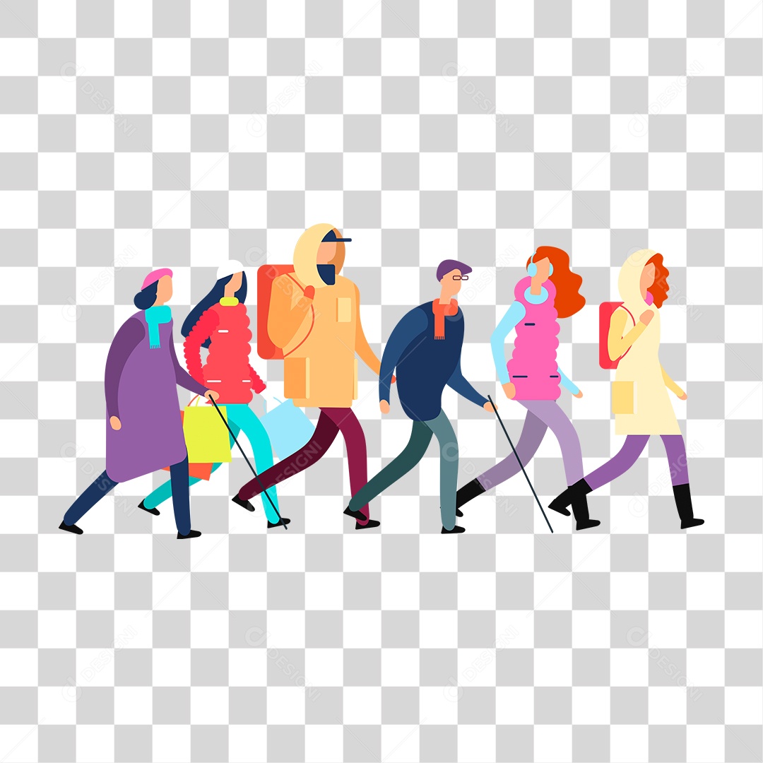 Desenho de Varias Pessoas Andando No Mesmo Sentido PNG Transparente
