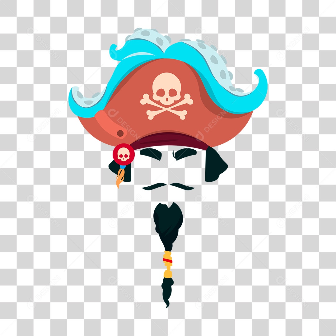 Desenho Chapéu, Barba e Bigode de Pirata PNG Transparente