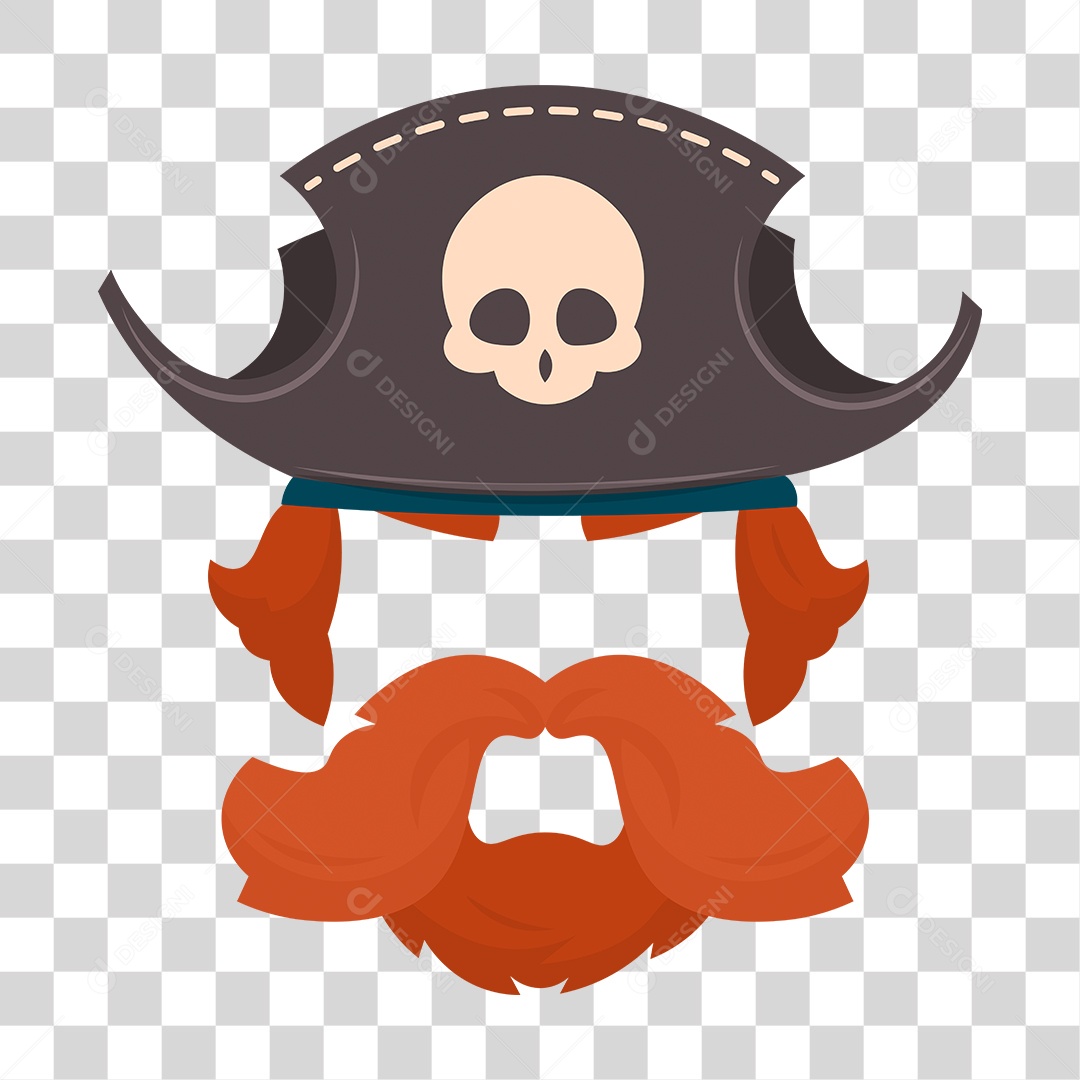 Desenho Chapéu, Barba e Bigode de Pirata PNG Transparente