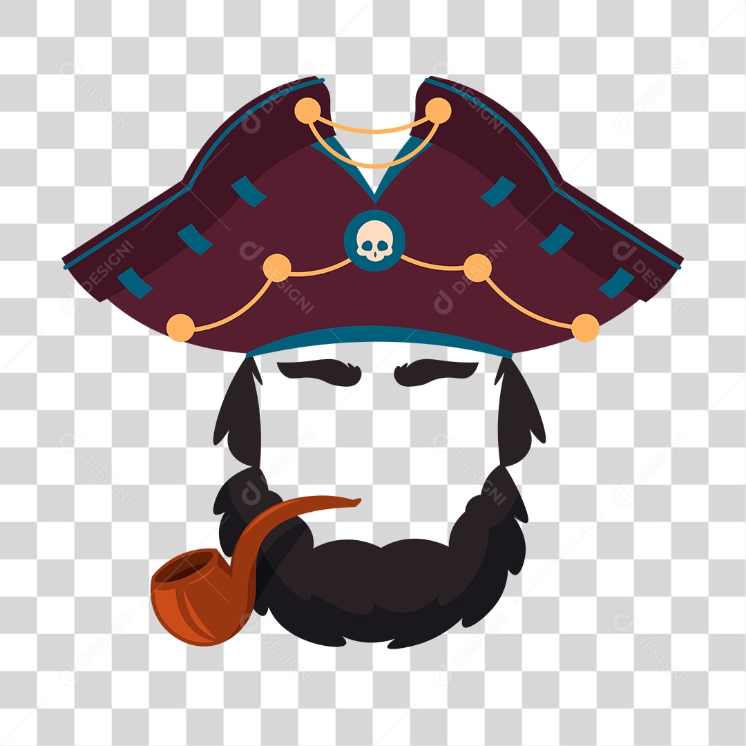 Desenho Chapéu, Barba e Cachimbo de Pirata PNG Transparente