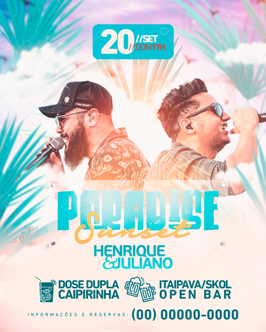 Flyer Paradise Sunset Henrique E Juliano Social Media PSD Editável