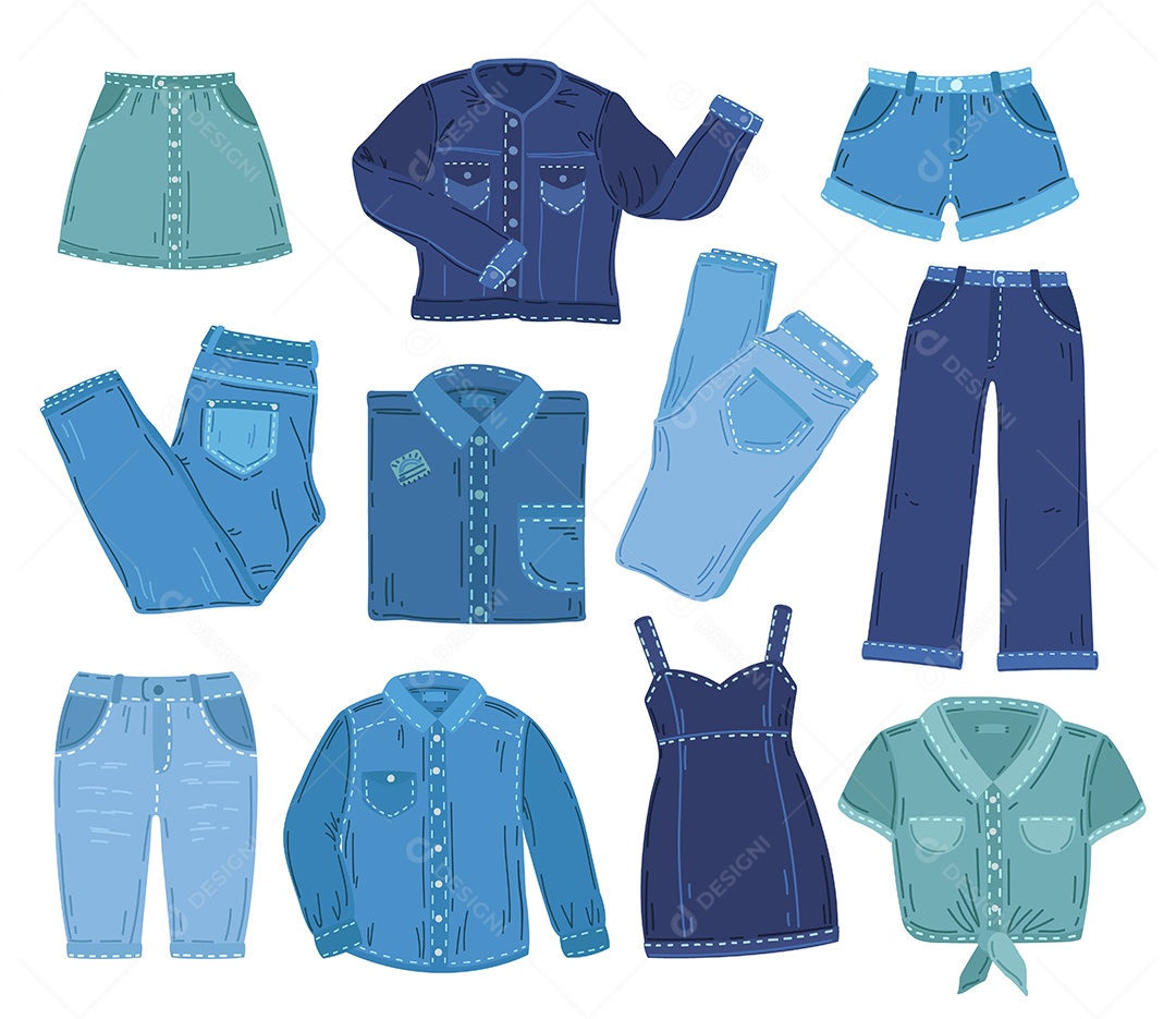 Roupas jeans. Roupas de moda jeans, camisa de calças de jaqueta