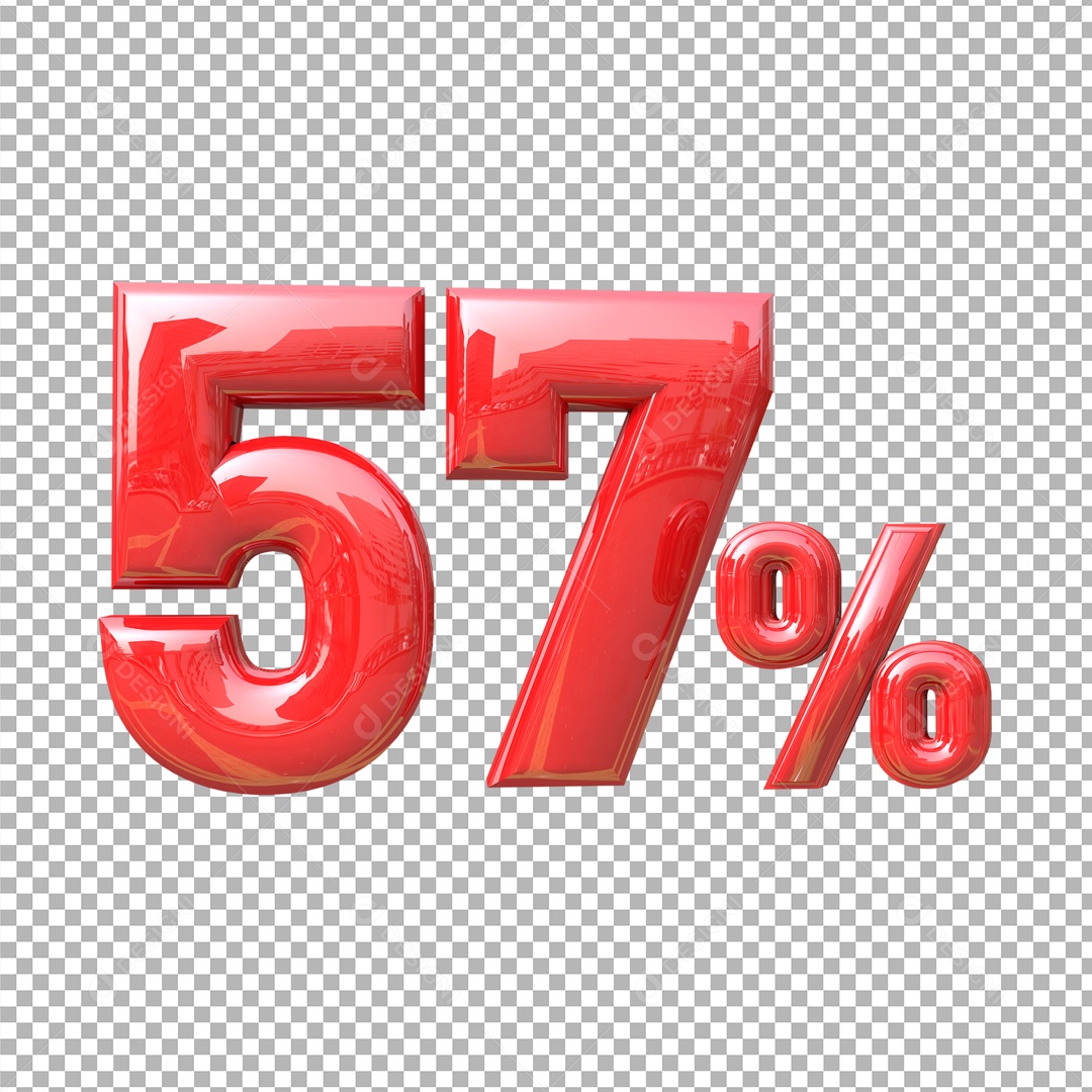 Número 3D 57% Vermelho Elemento Para Composição PSD