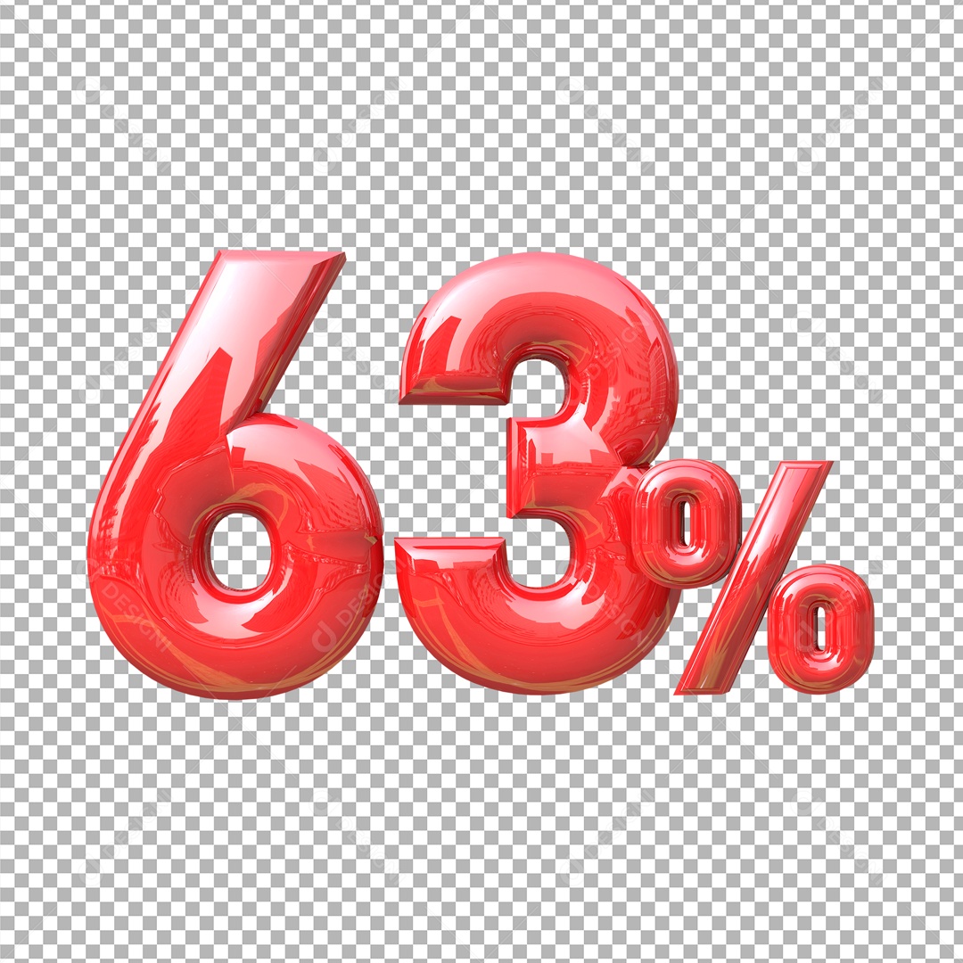 Número 3D 63% Vermelho Elemento Para Composição PSD