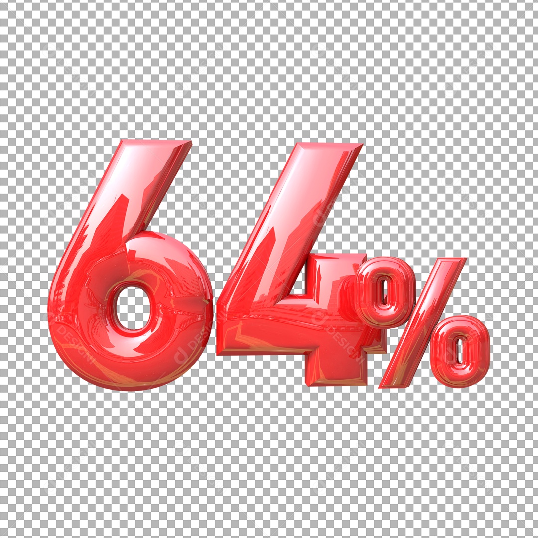 Número 3D 64% Vermelho Elemento Para Composição PSD