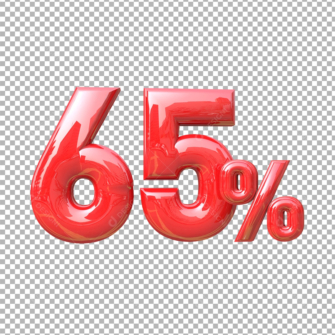 Número 3D 65% Vermelho Elemento Para Composição PSD