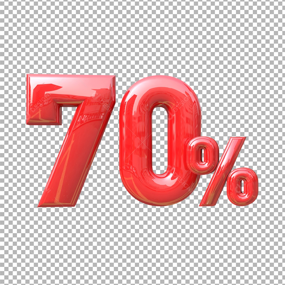 Número 3D 70% Vermelho Elemento Para Composição PSD