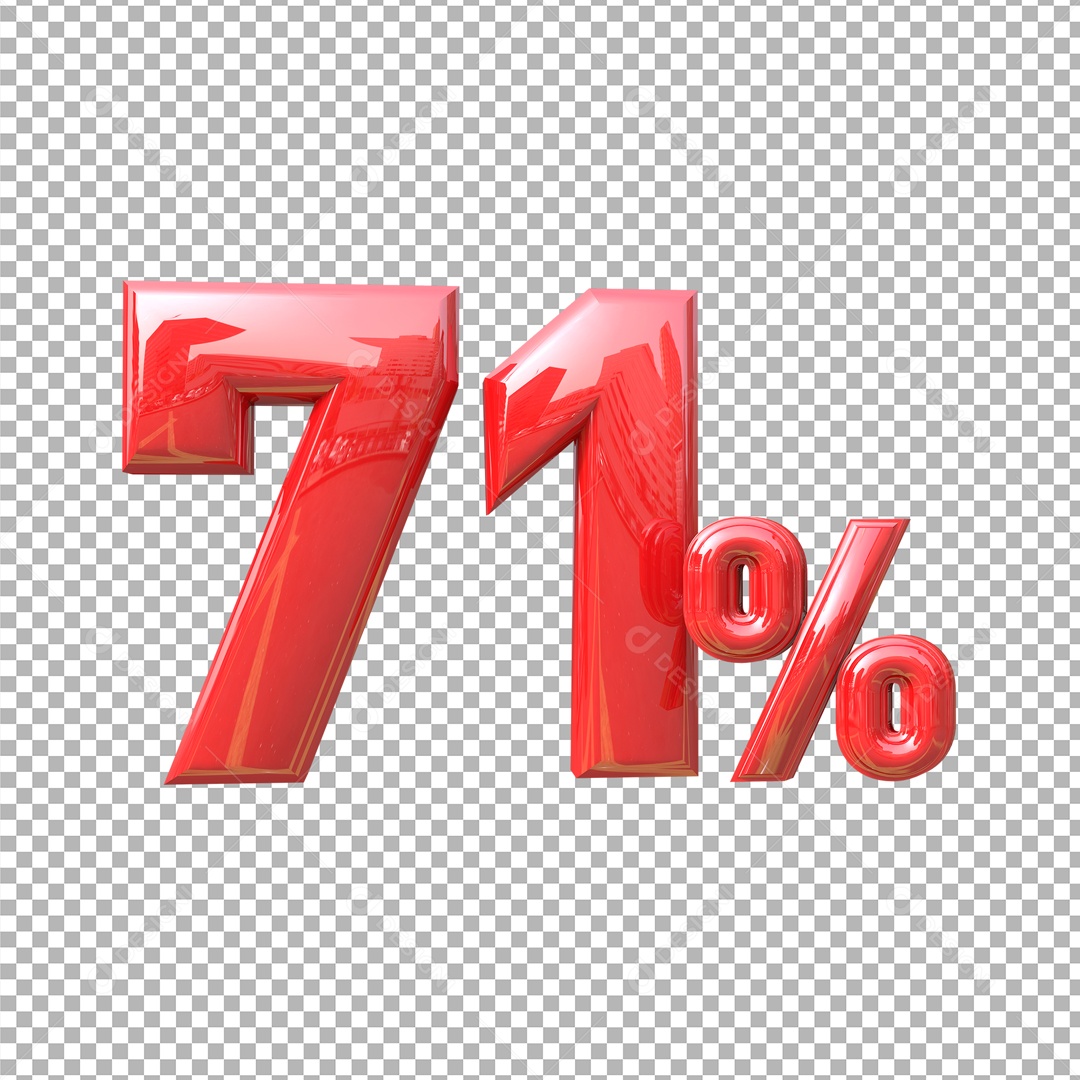 Número 3D 71% Vermelho Elemento Para Composição PSD