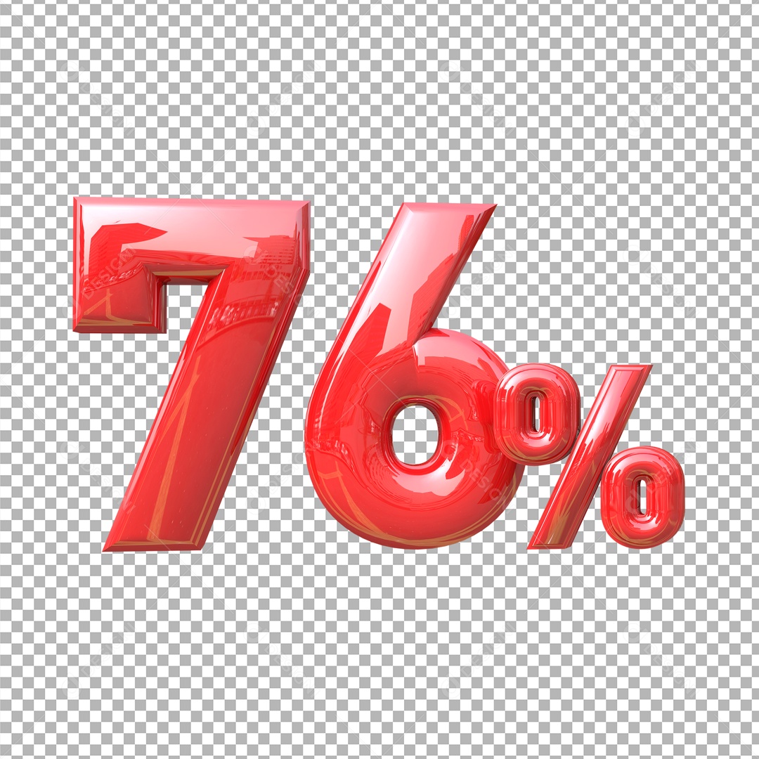 Número 3D 76% Vermelho Elemento Para Composição PSD