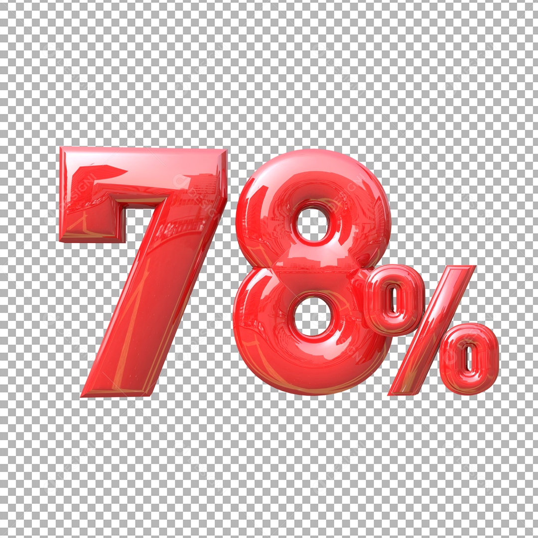 Número 3D 78% Vermelho Elemento Para Composição PSD