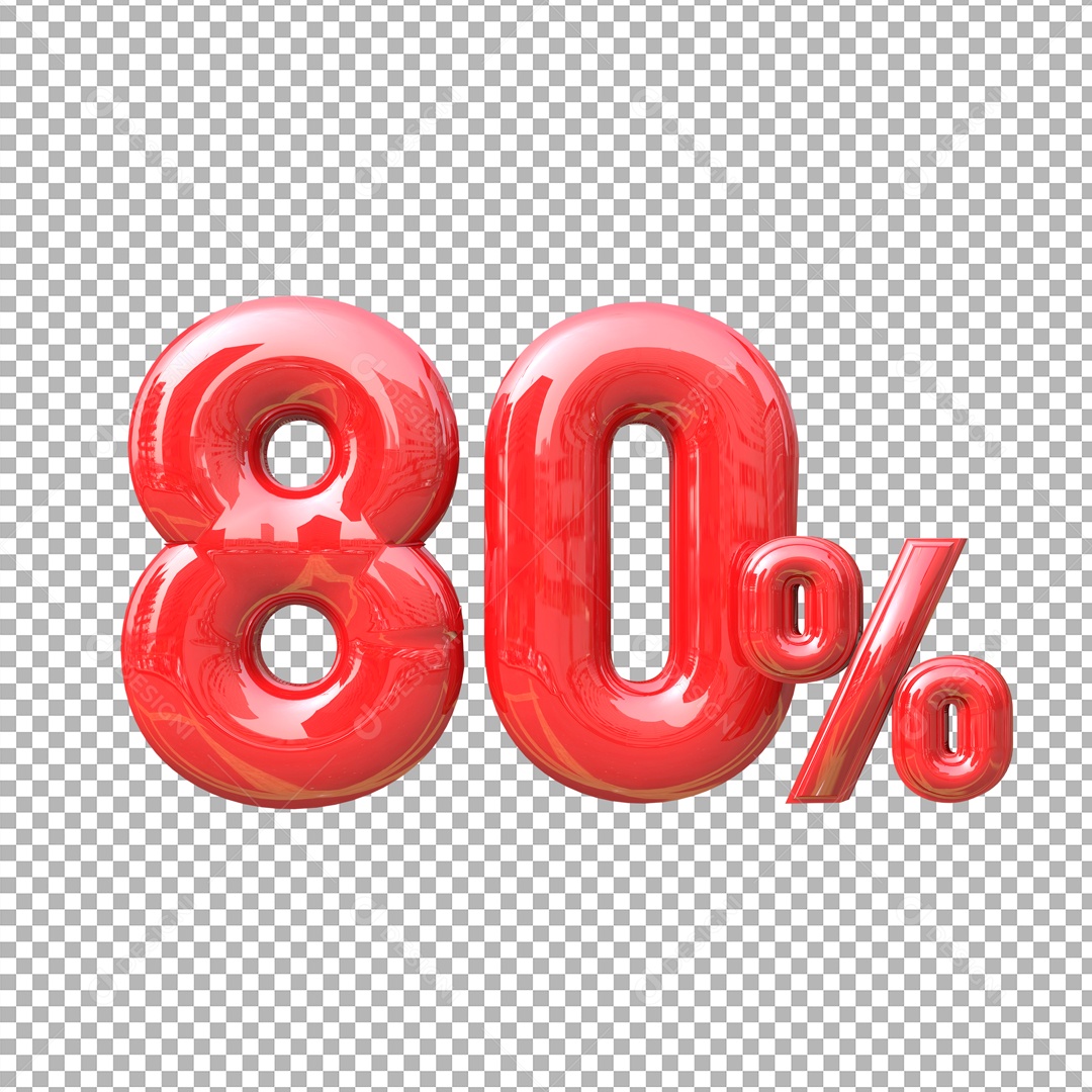 Número 3D 80% Vermelho Elemento Para Composição PSD