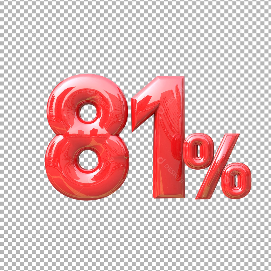 Número 3D 81% Vermelho Elemento Para Composição PSD