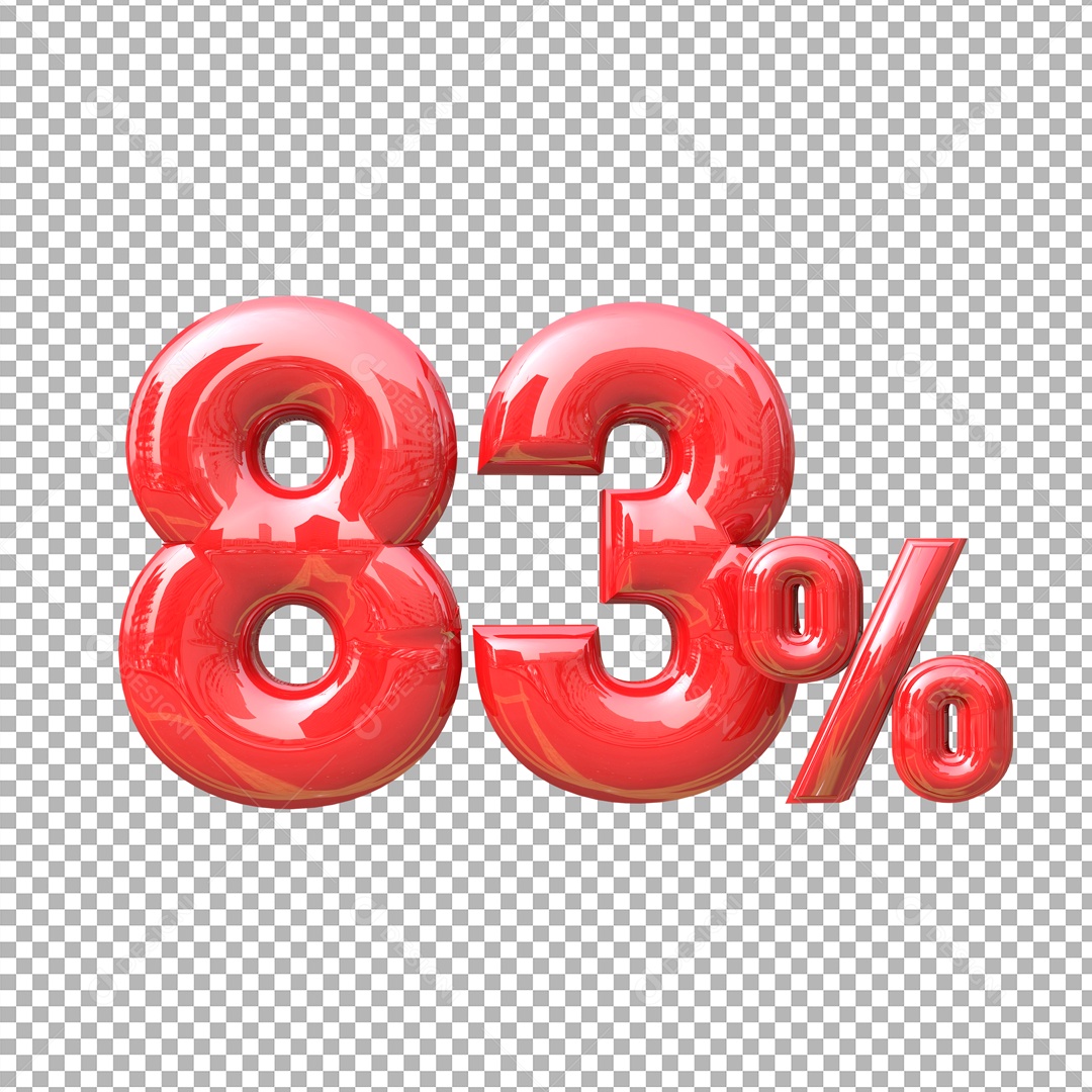 Número 3D 83% Vermelho Elemento Para Composição PSD