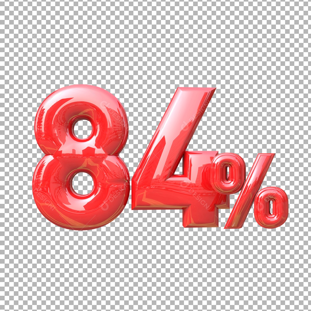 Número 3D 84% Vermelho Elemento Para Composição PSD