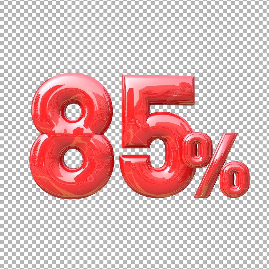 Número 3D 85% Vermelho Elemento Para Composição PSD