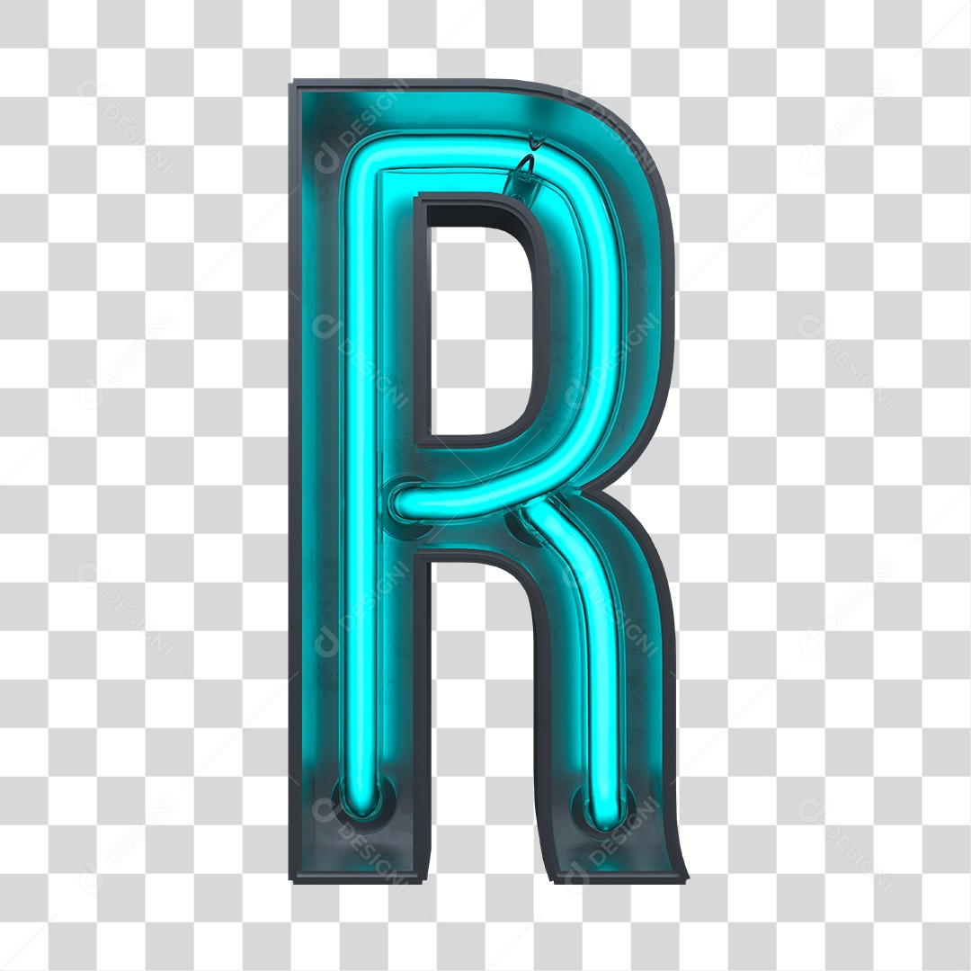 Elemento 3D Letra R Neon Azul PNG Transparente