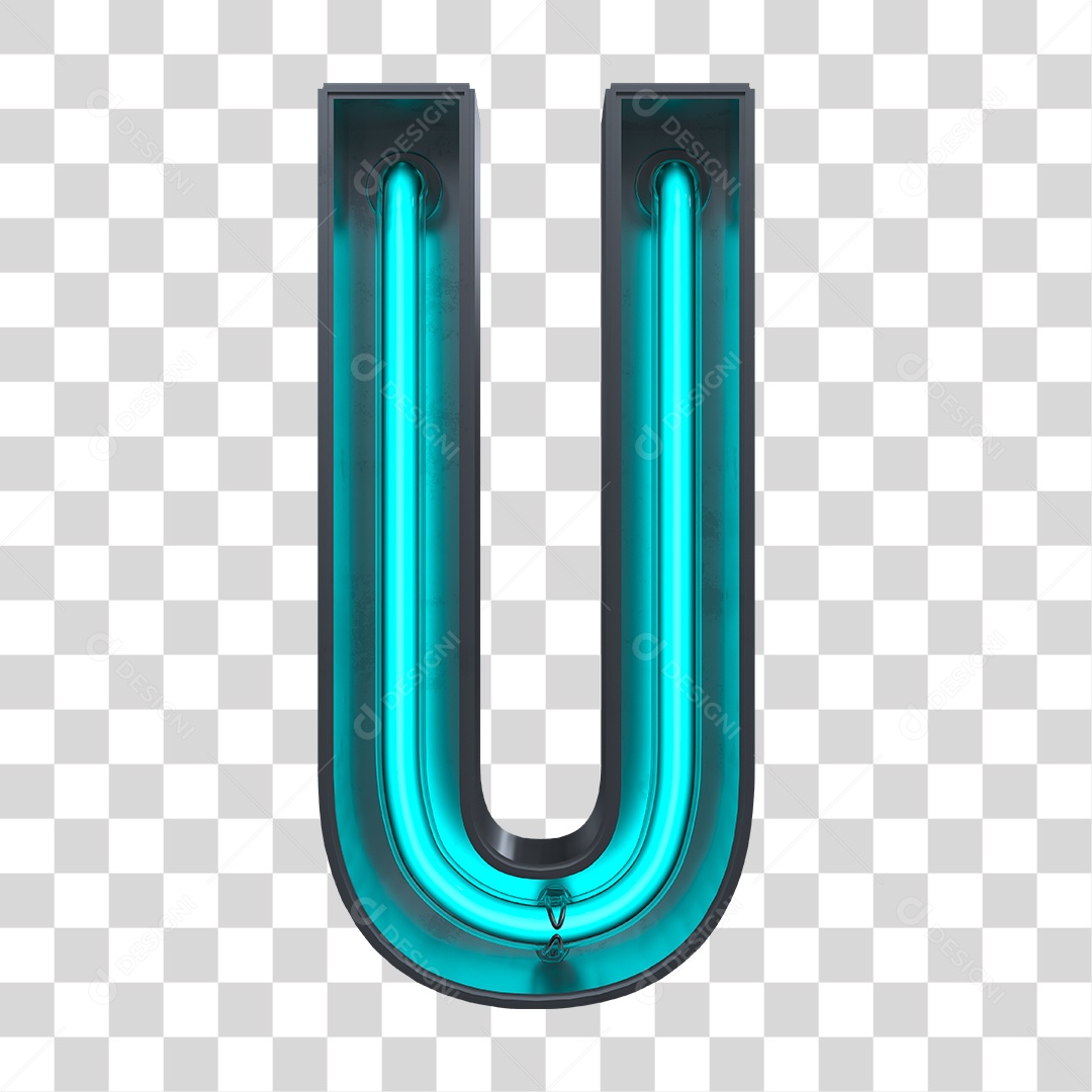 Elemento 3D Letra U Neon Azul PNG Transparente