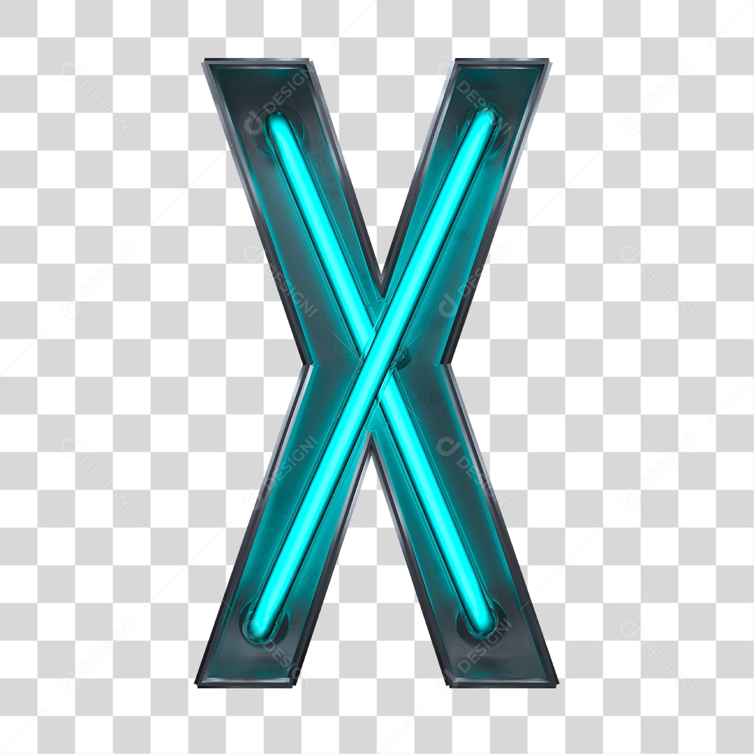 Elemento 3D Letra X Neon Azul PNG Transparente