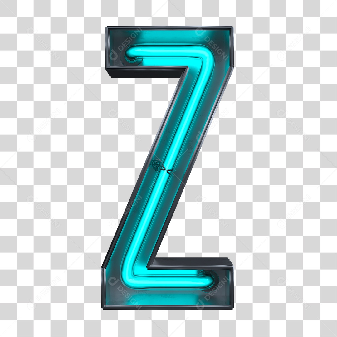 Elemento 3D Letra Z Neon Azul PNG Transparente