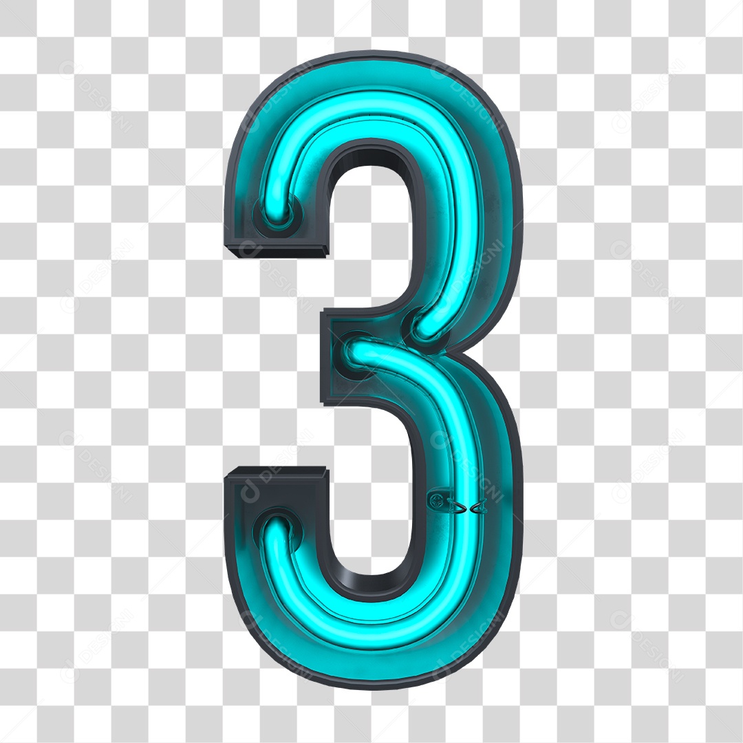 Elemento 3D Número 3 Neon Azul PNG Transparente