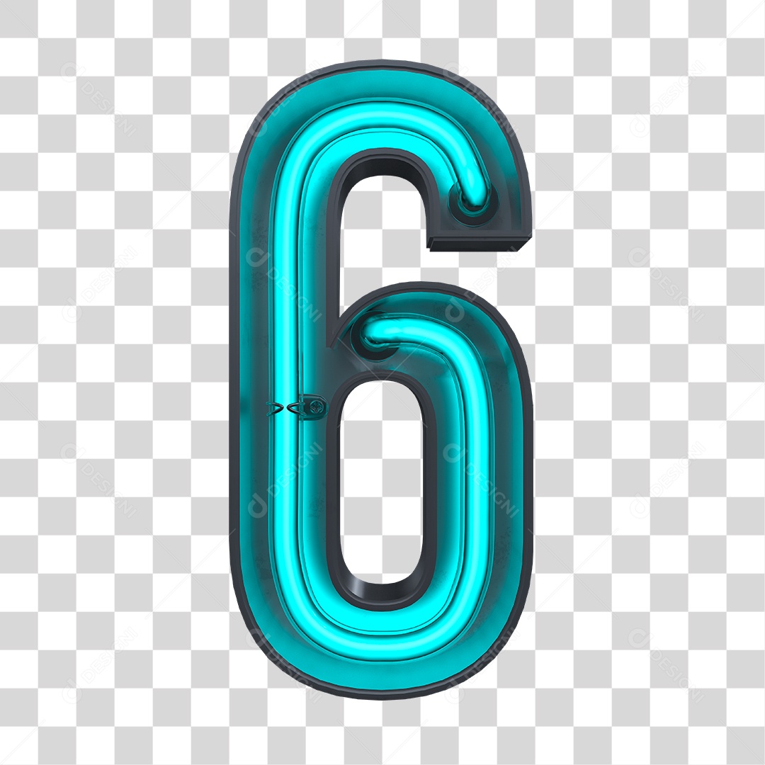 Elemento 3D Número 6 Neon Azul PNG Transparente