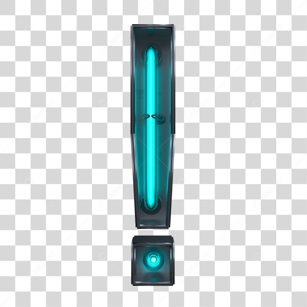 Elemento 3D Ícone Interrogação ! Neon Azul PNG Transparente