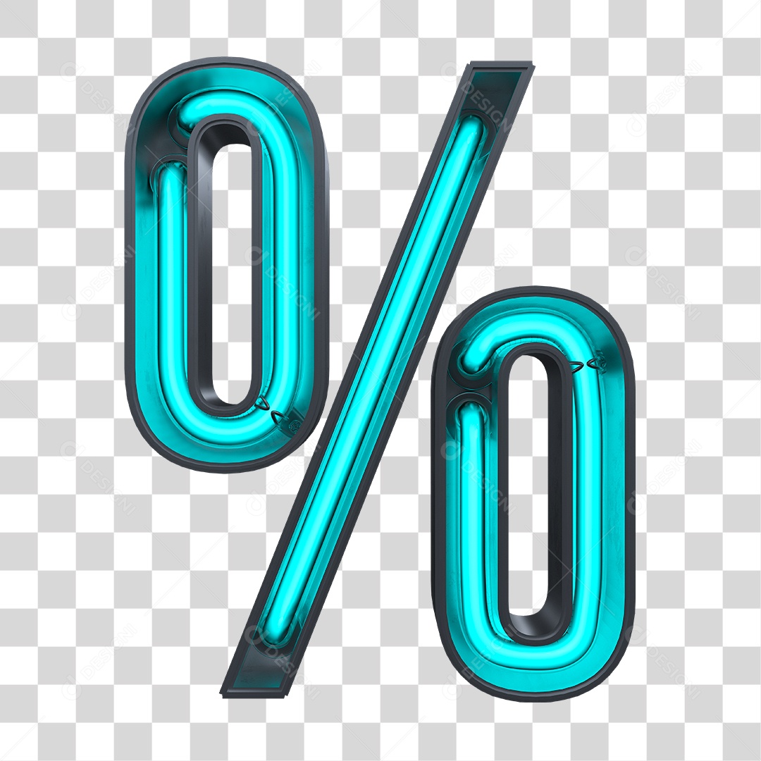Elemento 3D Ícone Porcentagem % Neon Azul PNG Transparente