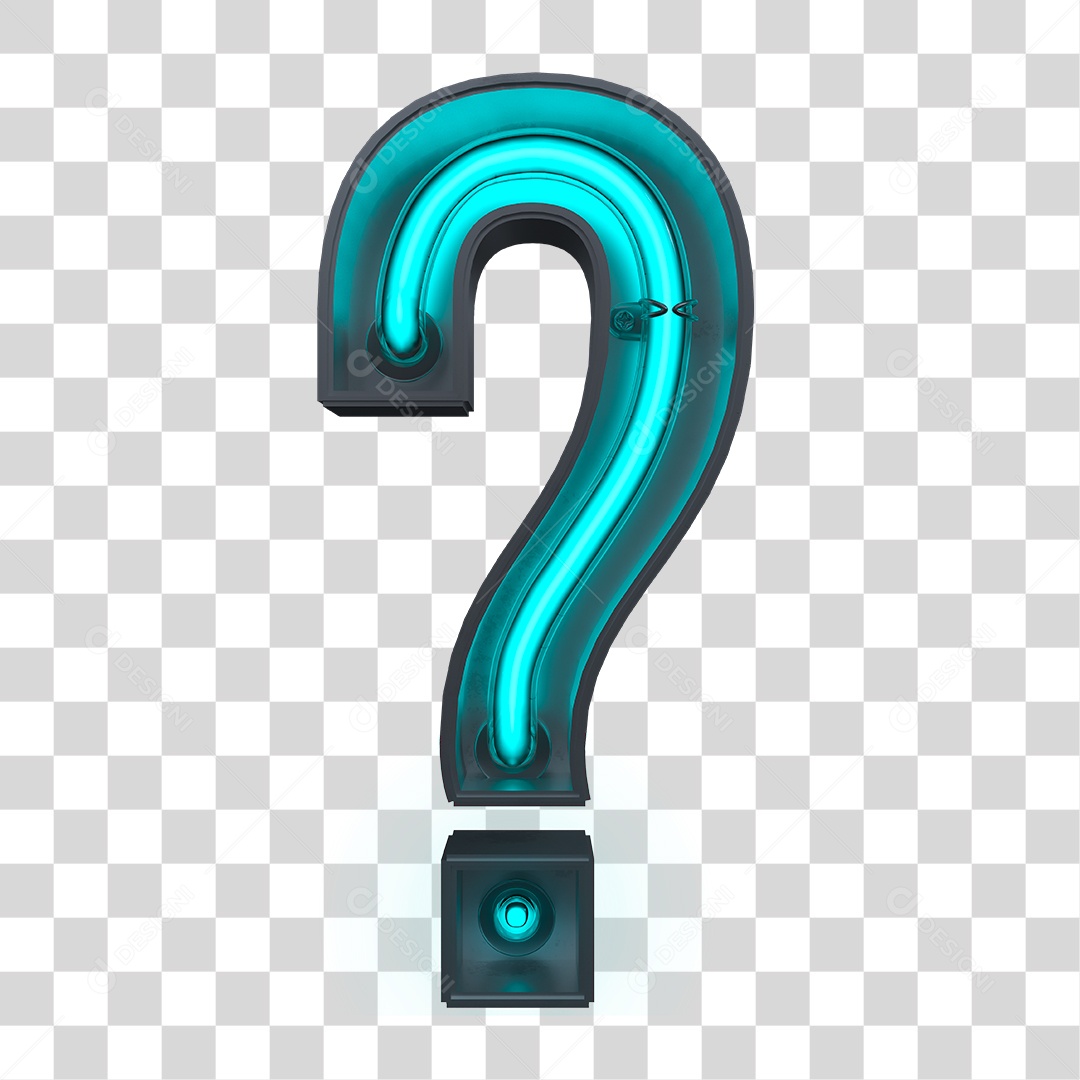 Elemento 3D Ícone Interrogação ? Neon Azul PNG Transparente