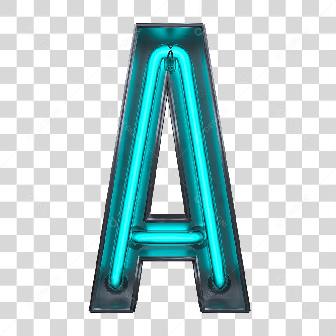 Elemento 3D Letra A Neon Azul PNG Transparente