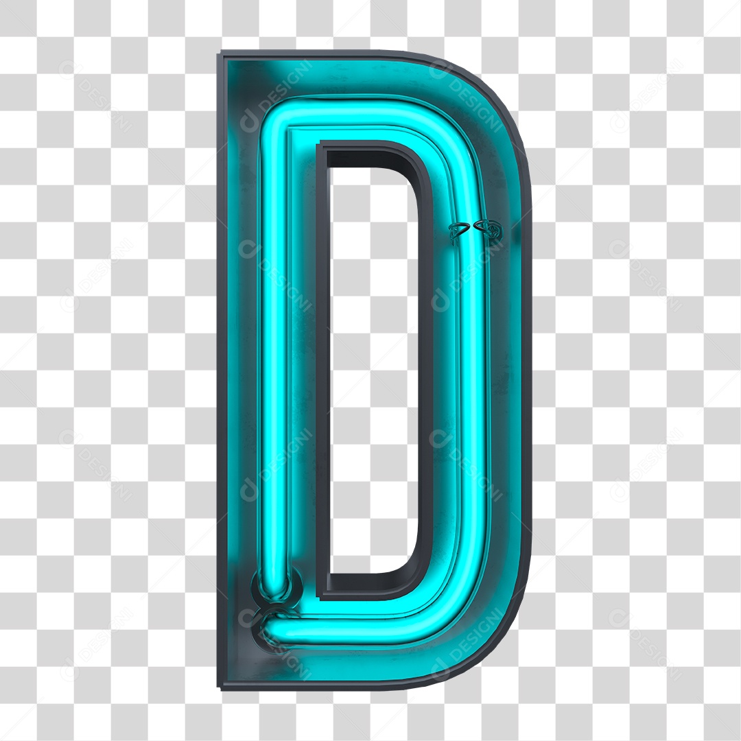 Elemento 3D Letra D Neon Azul PNG Transparente