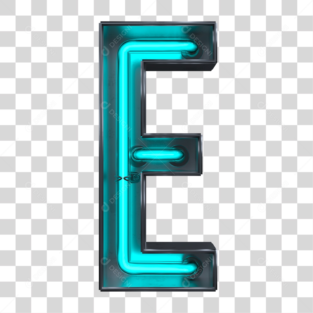 Elemento 3D Letra E Neon Azul PNG Transparente
