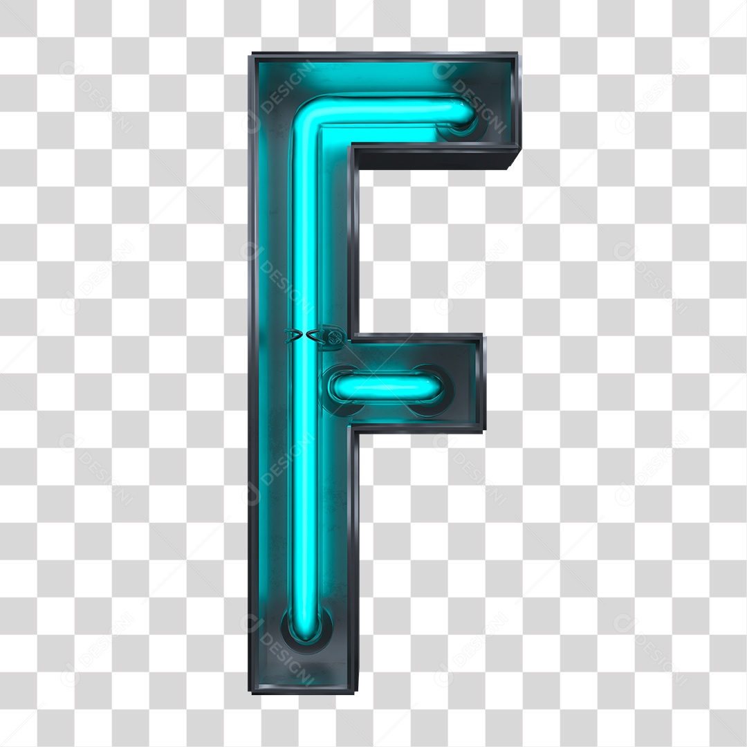 Elemento 3D Letra F Neon Azul PNG Transparente