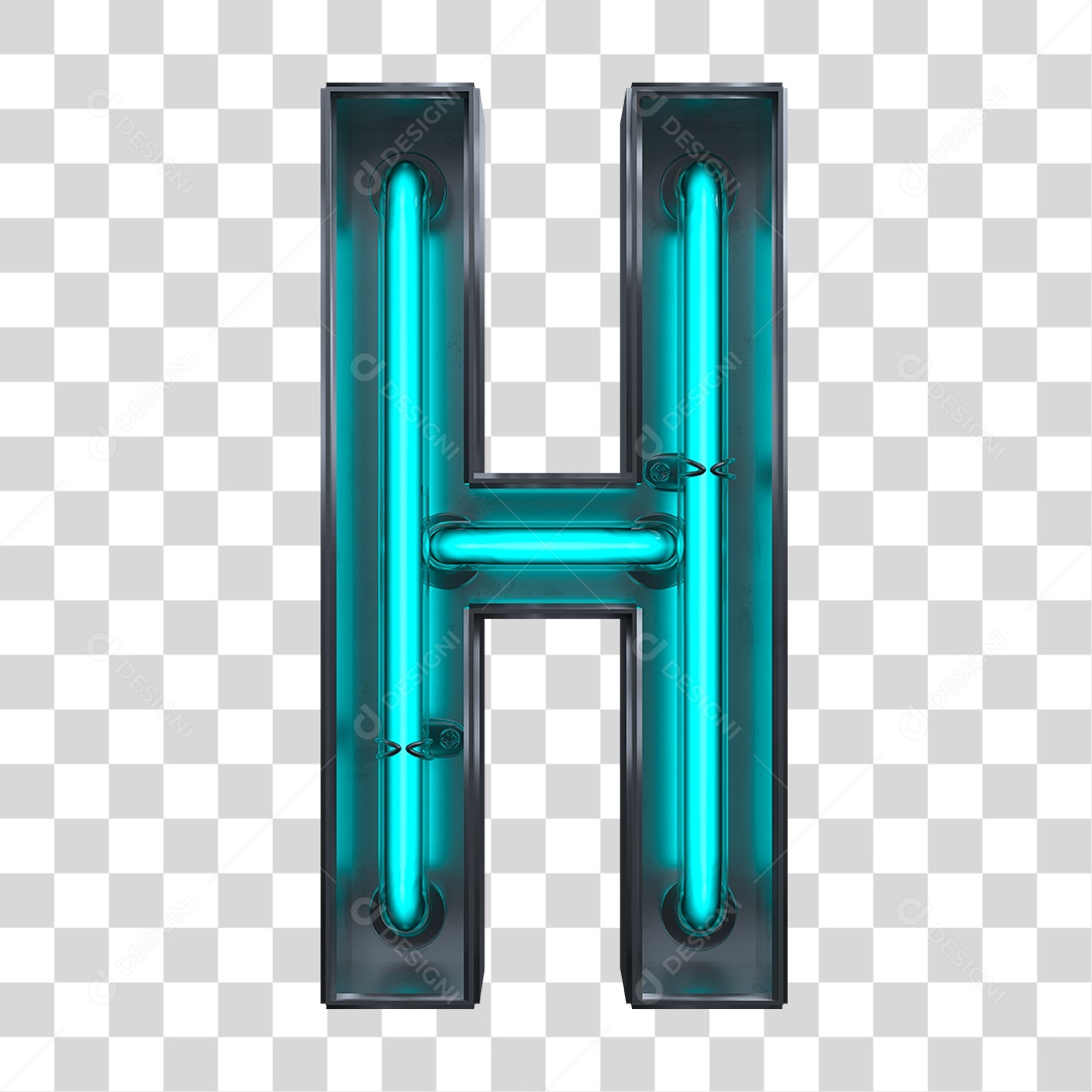 Elemento 3D Letra H Neon Azul PNG Transparente