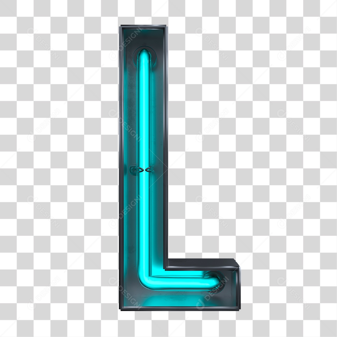Elemento 3D Letra L Neon Azul PNG Transparente