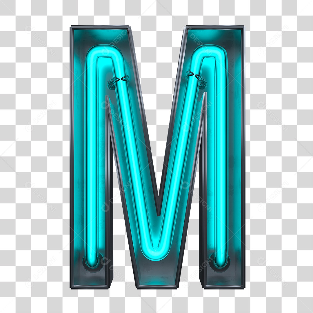 Elemento 3D Letra M Neon Azul PNG Transparente