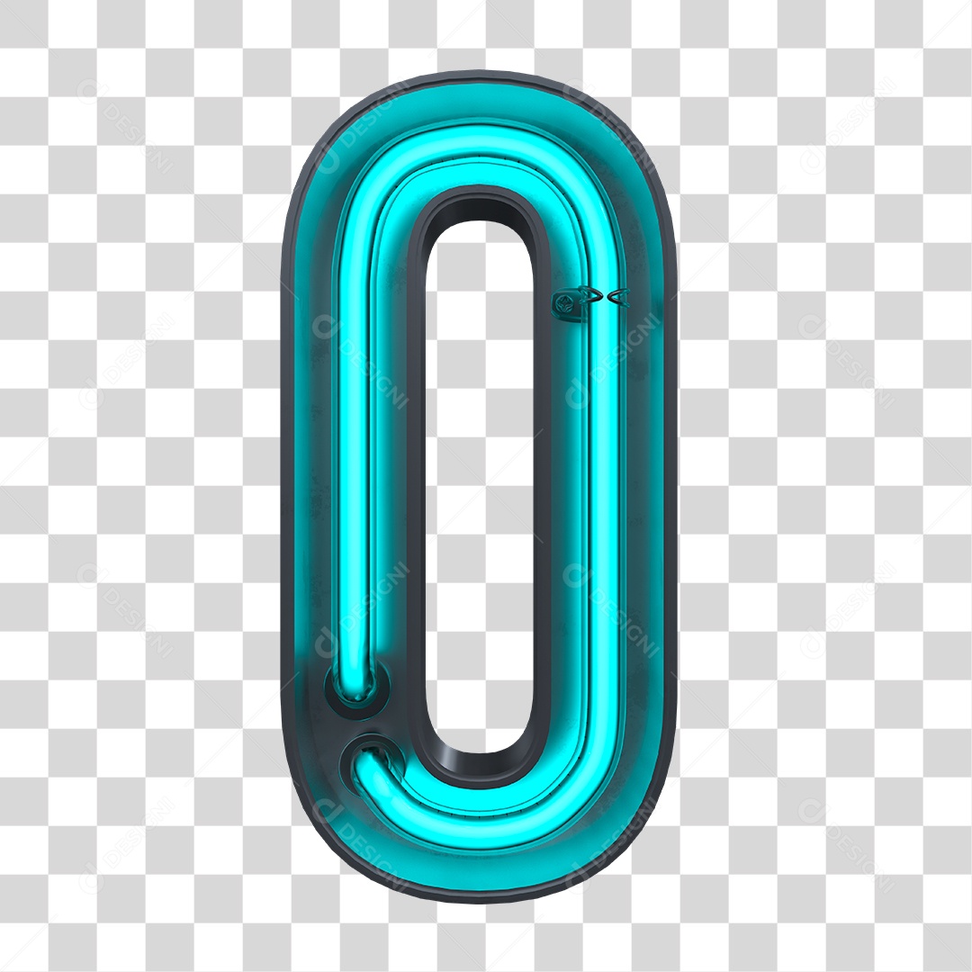 Elemento 3D Letra O Neon Azul PNG Transparente