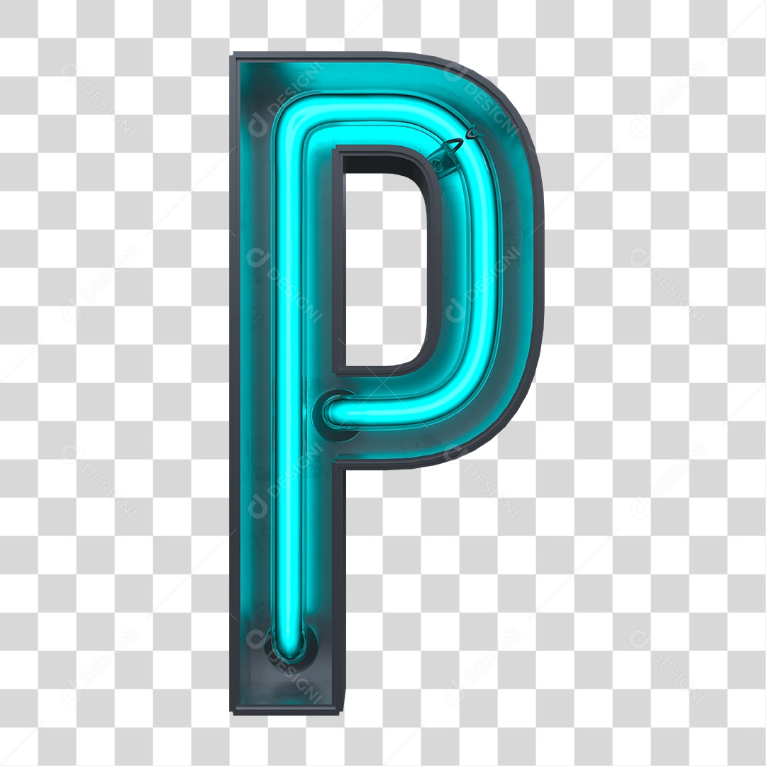 Elemento 3D Letra P Neon Azul PNG Transparente