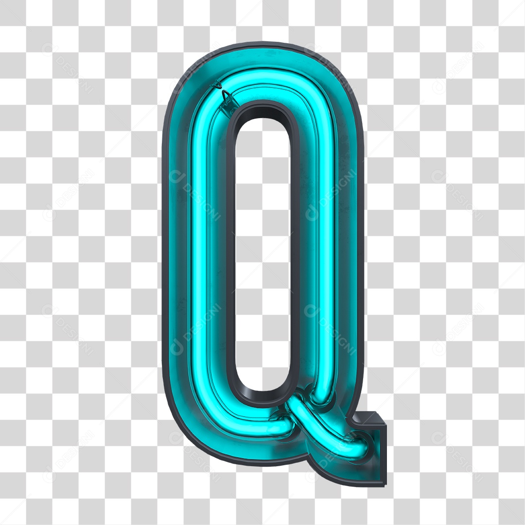 Elemento 3D Letra Q Neon Azul PNG Transparente