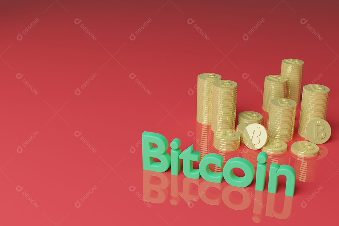 Pilha de Bitcoins de criptomoeda em um fundo isolado