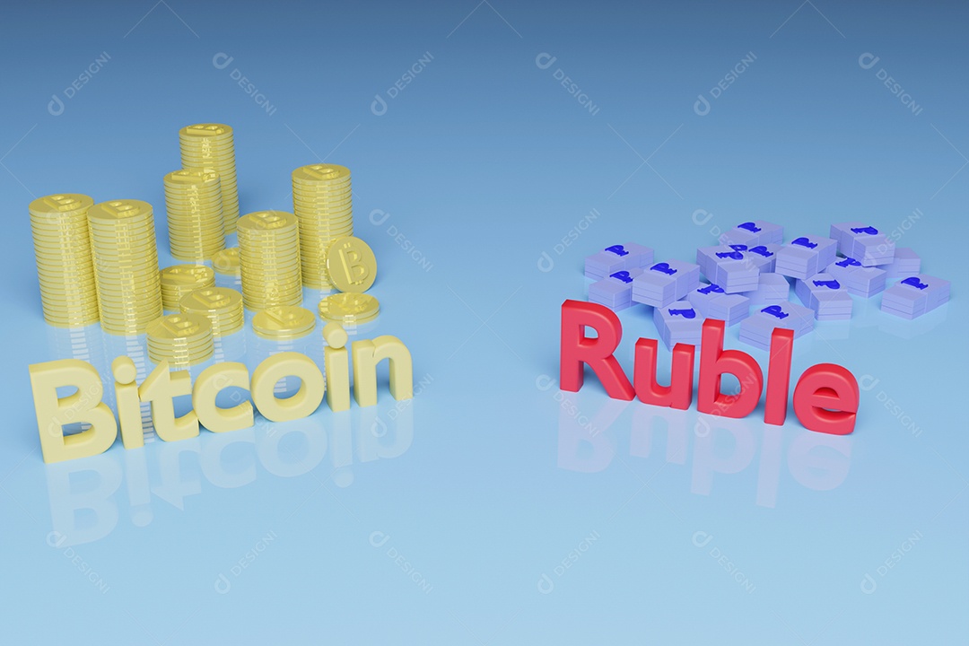 Pilha de Bitcoins de criptomoeda em um fundo isolado