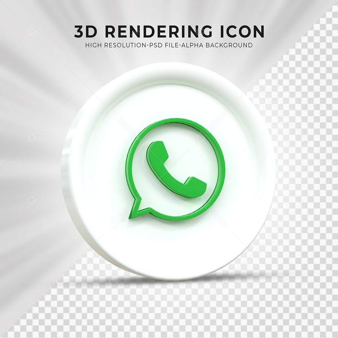 Ícone 3D Whatsapp branco e verde Para Composição PSD