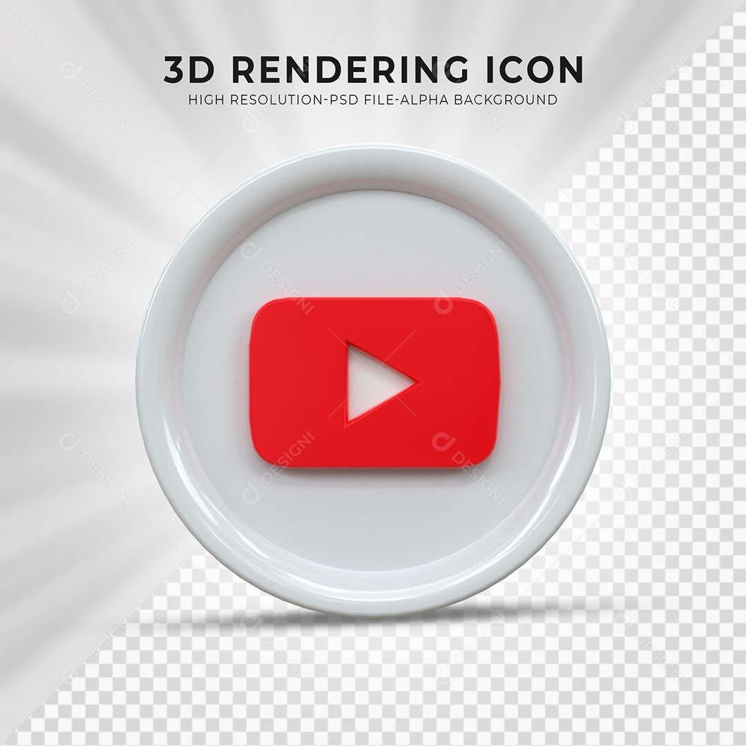 Youtube Ícone 3D vermelho e branco Para Composição PSD