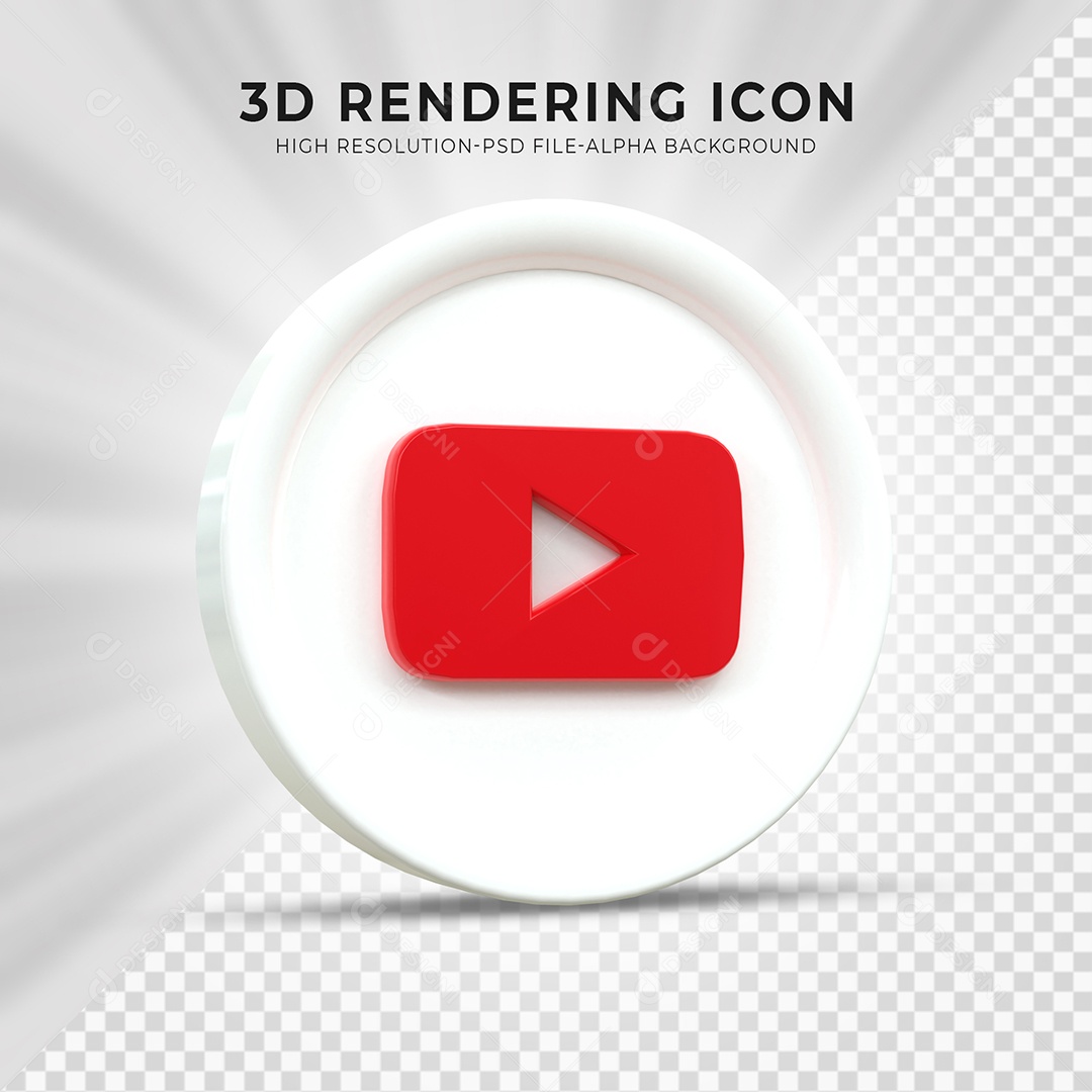 Ícone 3D Youtube vermelho e branco Para Composição PSD
