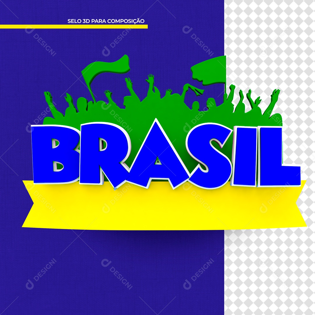 Selo 3D Para Composição Brasil Verde e Amarelo Social Media PSD Editável