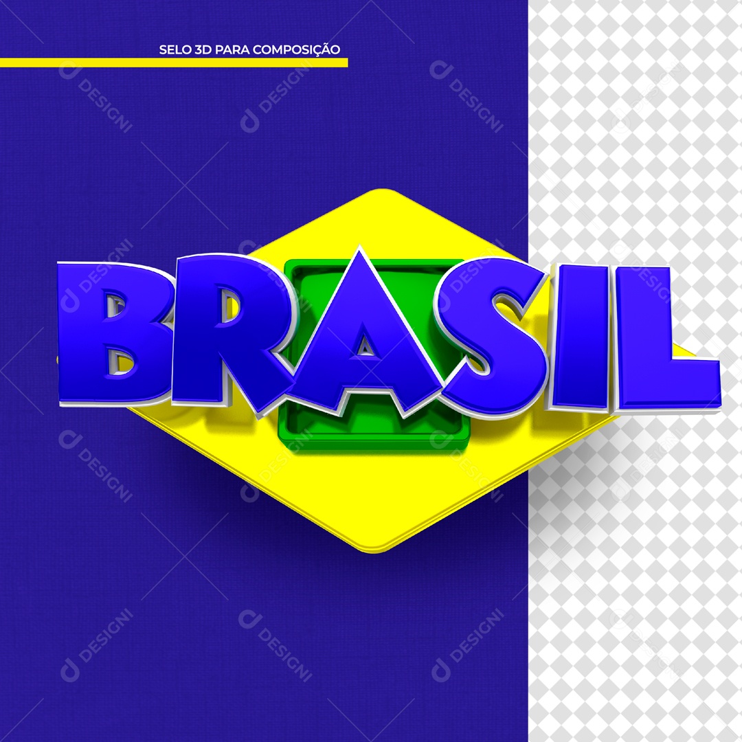 Selo 3D Para Composição Brasil Verde e Amarelo Social Media PSD Editável